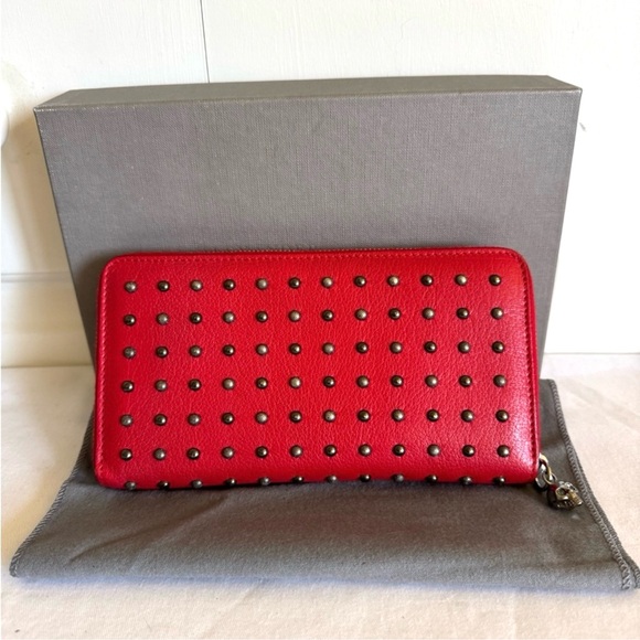 Alexander McQueen Handbags - ALEXANDER McQUEEN Red Leather Studded Zipped Wallet EUC